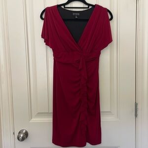 Red Cocktail Dress, Size 6, Maroon Split Short Sleeve Date Night Dress Enfocus